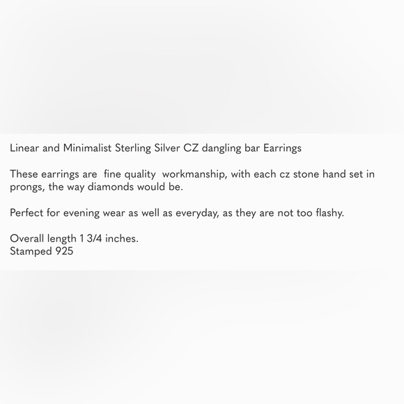 New Minimalist Sterling Silver cz linear bar earrings - Picture 7 of 7